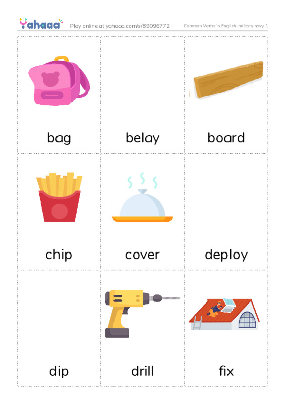 Common Verbs in English: military navy 1 PDF flaschards with images