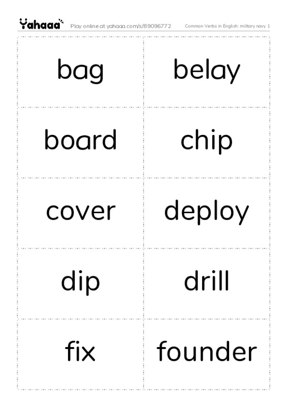 Common Verbs in English: military navy 1 PDF two columns flashcards