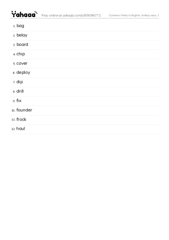 Common Verbs in English: military navy 1 PDF words glossary
