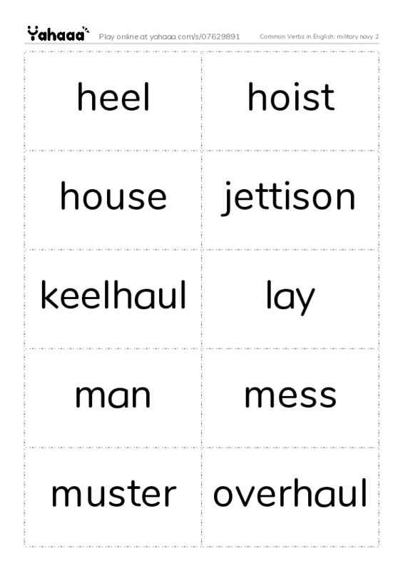 Common Verbs in English: military navy 2 PDF two columns flashcards