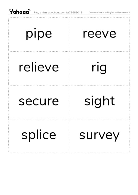 Common Verbs in English: military navy 3 PDF two columns flashcards