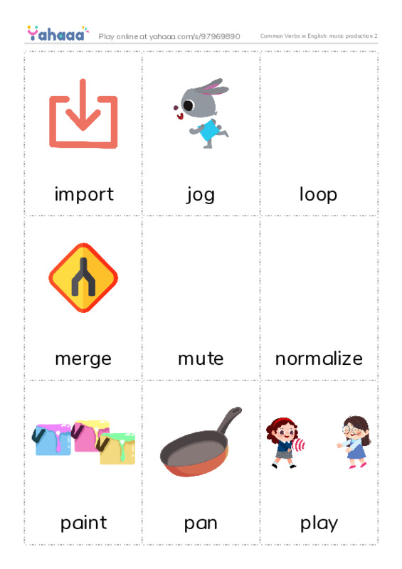 Common Verbs in English: music production 2 PDF flaschards with images