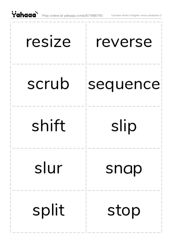 Common Verbs in English: music production 3 PDF two columns flashcards