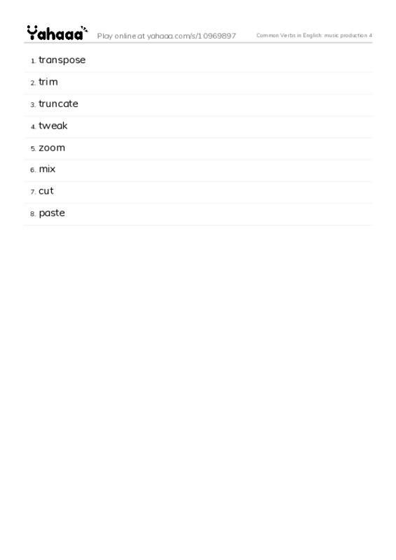 Common Verbs in English: music production 4 PDF words glossary