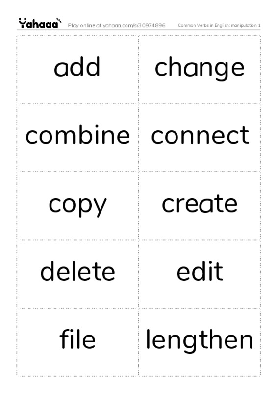 Common Verbs in English: manipulation 1 PDF two columns flashcards