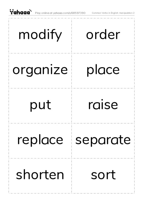 Common Verbs in English: manipulation 2 PDF two columns flashcards