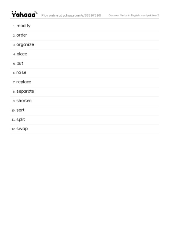 Common Verbs in English: manipulation 2 PDF words glossary
