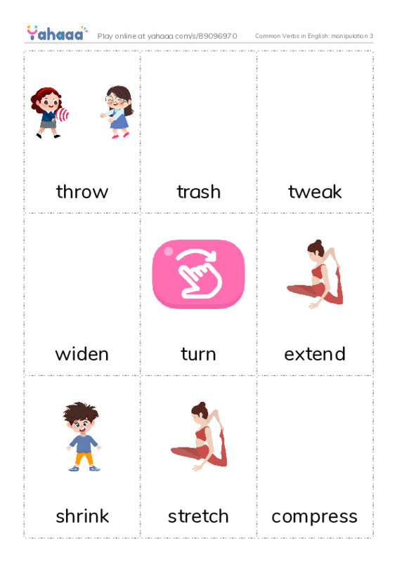 Common Verbs in English: manipulation 3 PDF flaschards with images