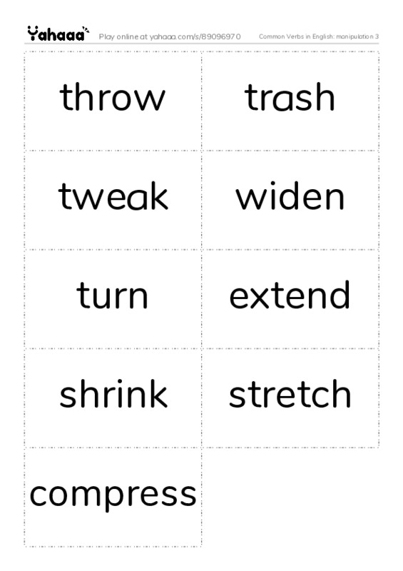 Common Verbs in English: manipulation 3 PDF two columns flashcards