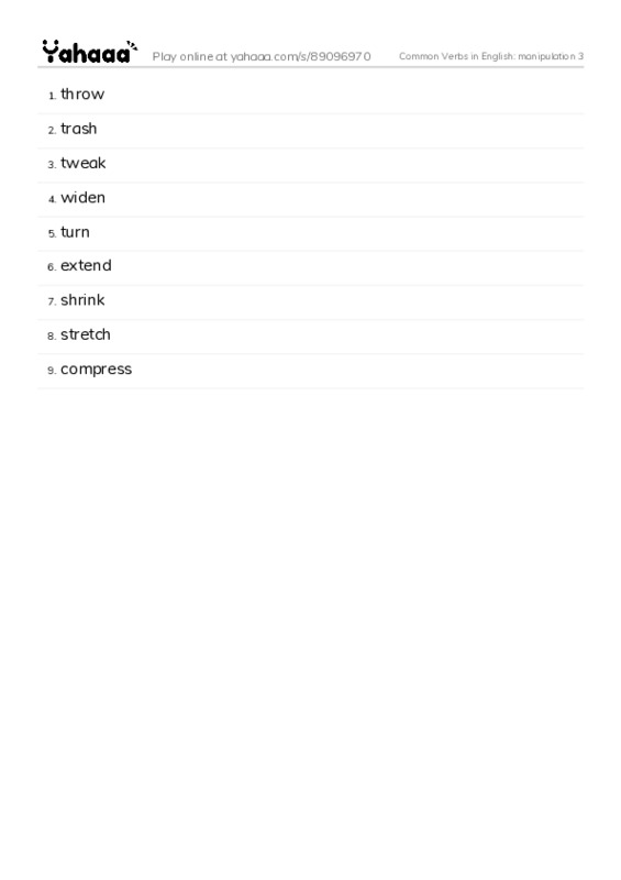 Common Verbs in English: manipulation 3 PDF words glossary