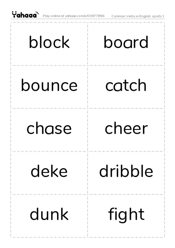 Common Verbs in English: sports 1 PDF two columns flashcards