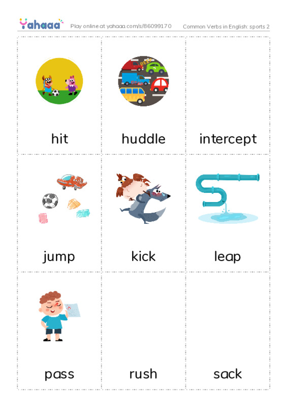 Common Verbs in English: sports 2 PDF flaschards with images