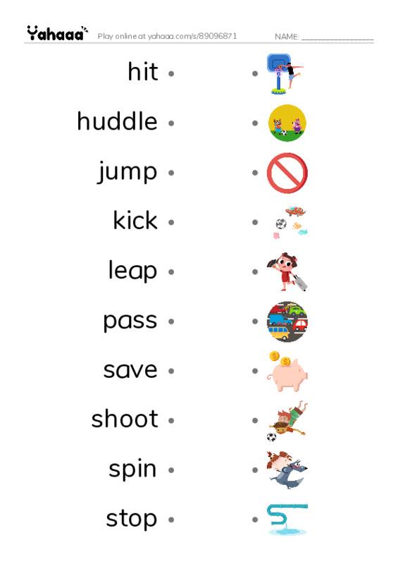 Common Verbs in English: sports 2 PDF link match words worksheet