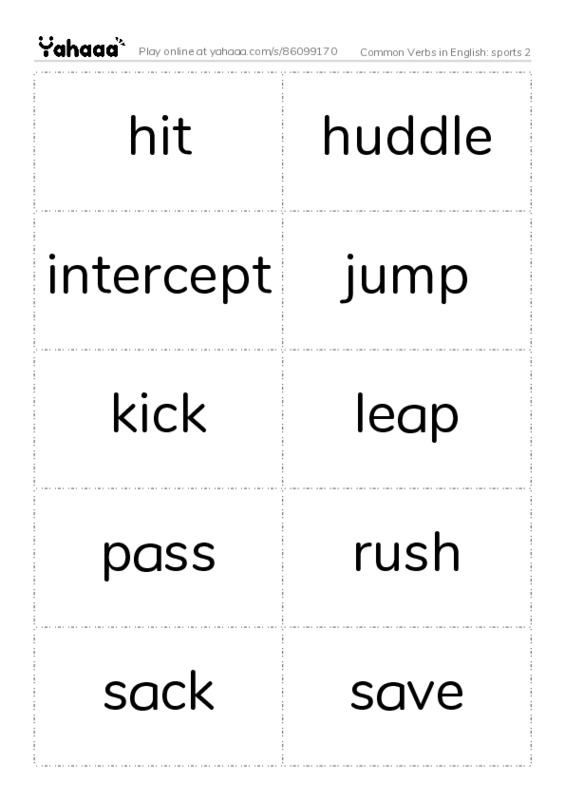 Common Verbs in English: sports 2 PDF two columns flashcards