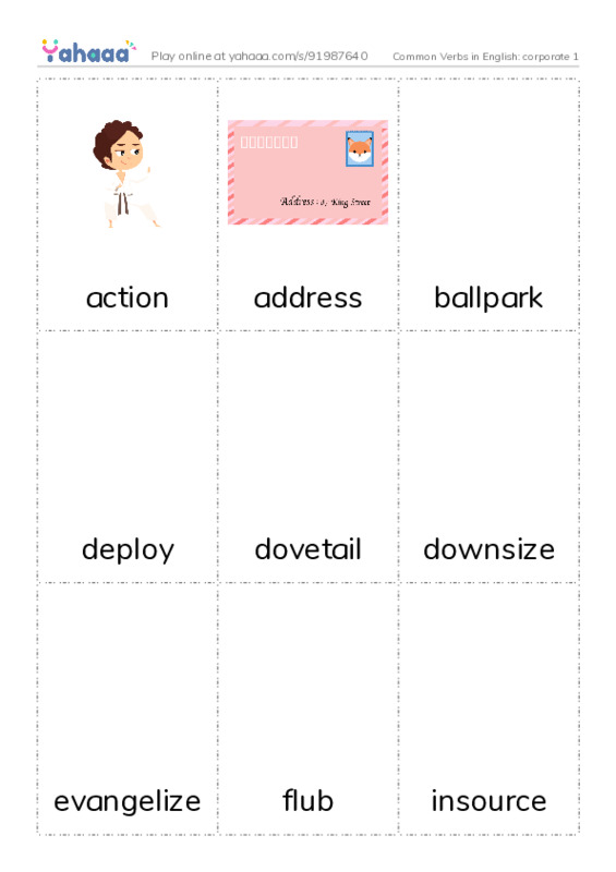 Common Verbs in English: corporate 1 PDF flaschards with images