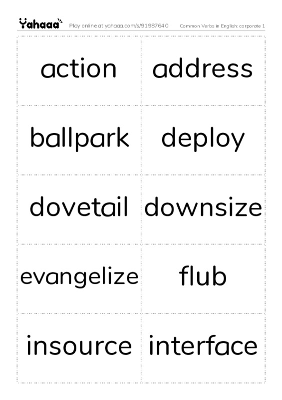 Common Verbs in English: corporate 1 PDF two columns flashcards