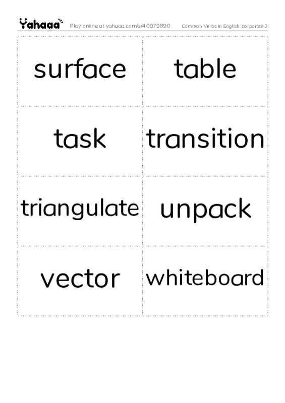 Common Verbs in English: corporate 3 PDF two columns flashcards