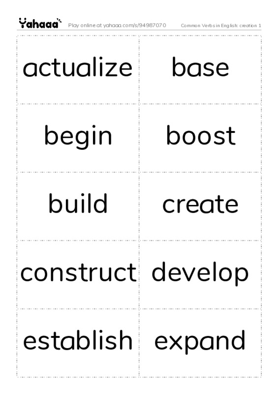 Common Verbs in English: creation 1 PDF two columns flashcards