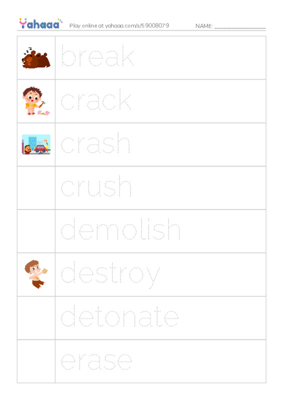 Common Verbs in English: destruction 1 PDF one column image words