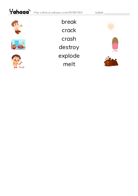 Common Verbs in English: destruction 1 PDF three columns match words