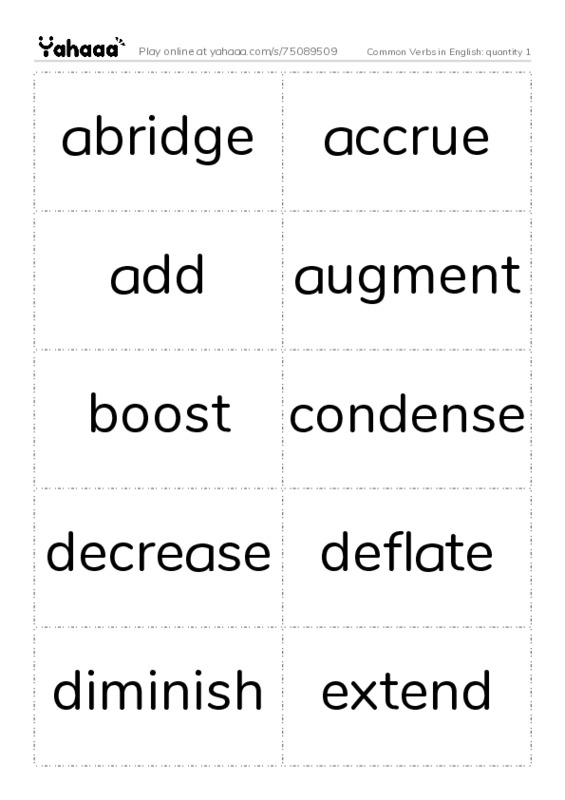 Common Verbs in English: quantity 1 PDF two columns flashcards