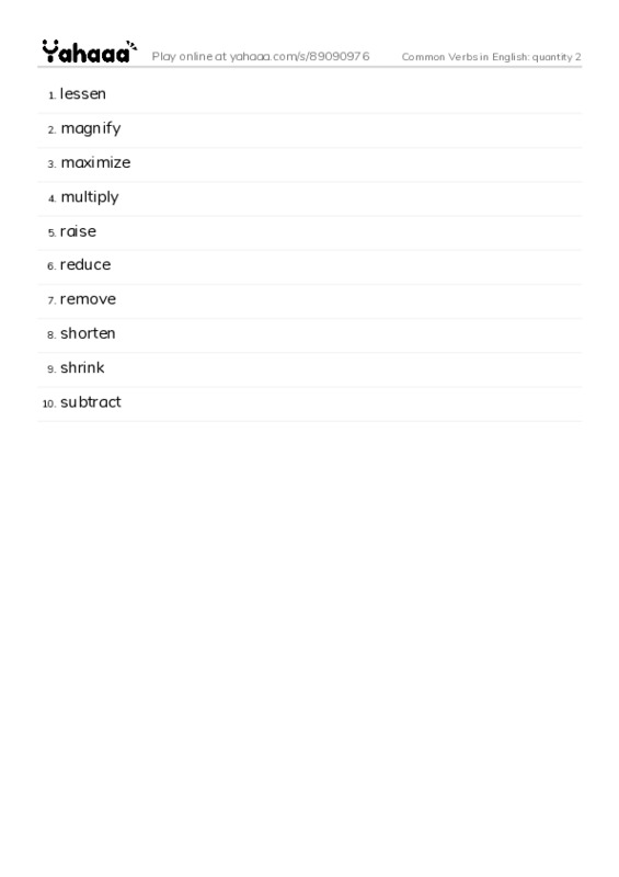 Common Verbs in English: quantity 2 PDF words glossary