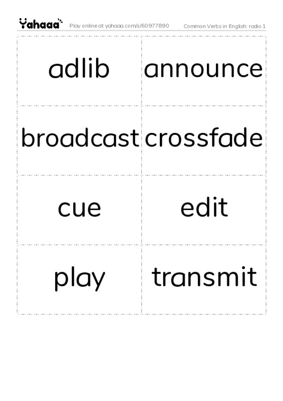 Common Verbs in English: radio 1 PDF two columns flashcards