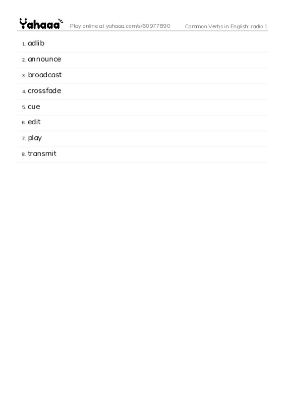Common Verbs in English: radio 1 PDF words glossary