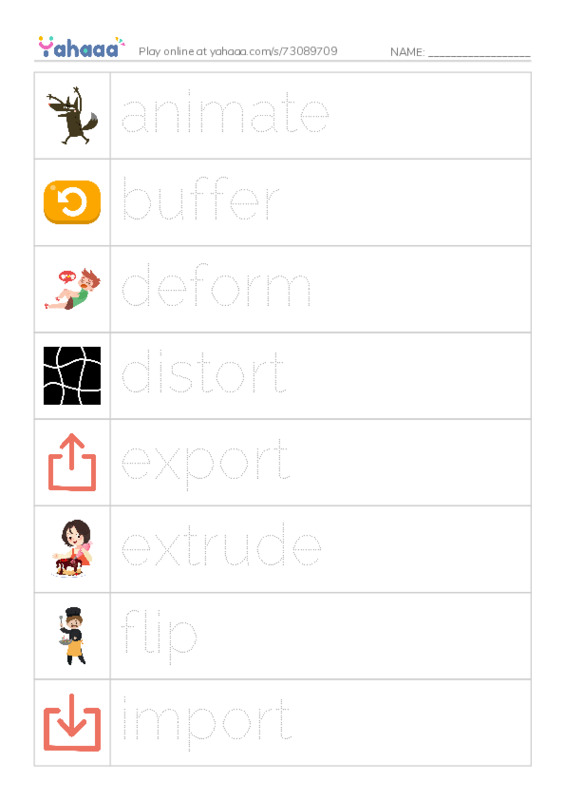 Common Verbs in English: 3d graphics 1 PDF one column image words