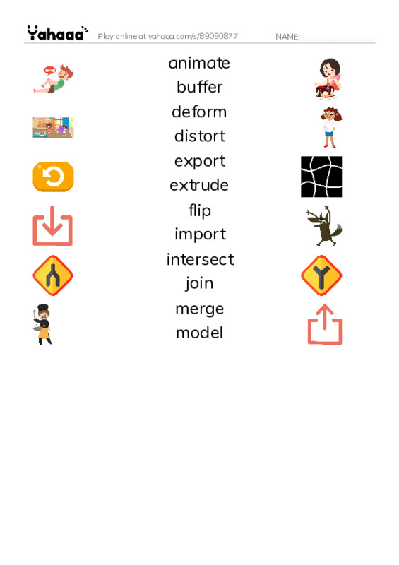 Common Verbs in English: 3d graphics 1 PDF three columns match words