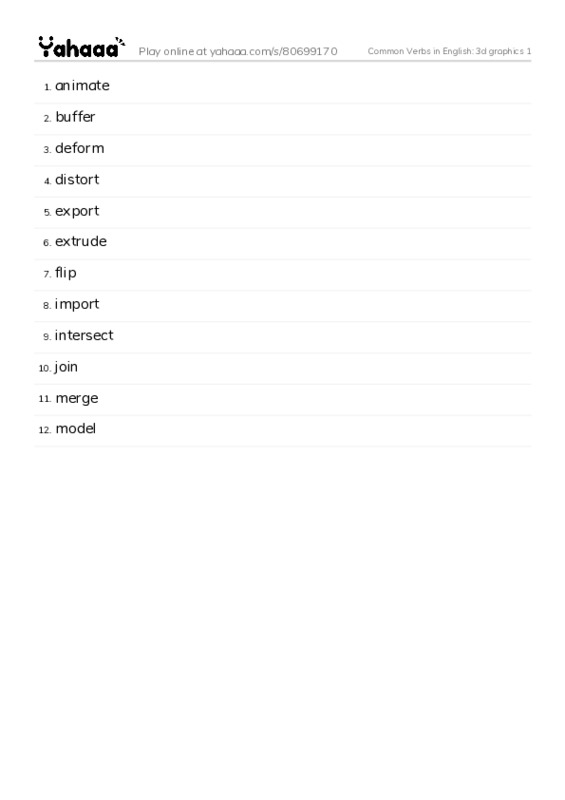 Common Verbs in English: 3d graphics 1 PDF words glossary
