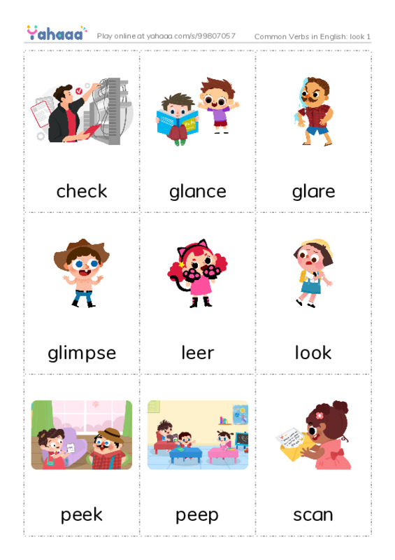 Common Verbs in English: look 1 PDF flaschards with images