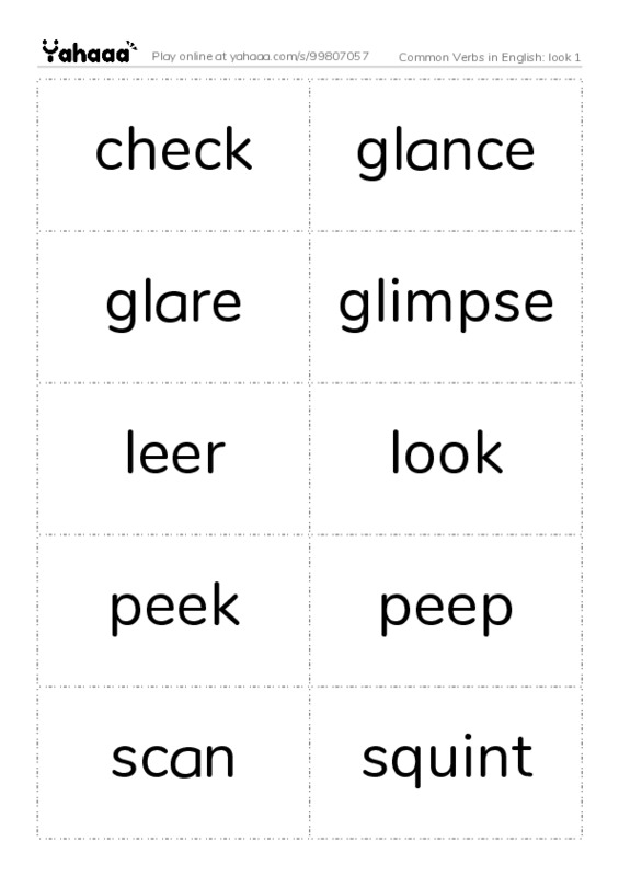 Common Verbs in English: look 1 PDF two columns flashcards