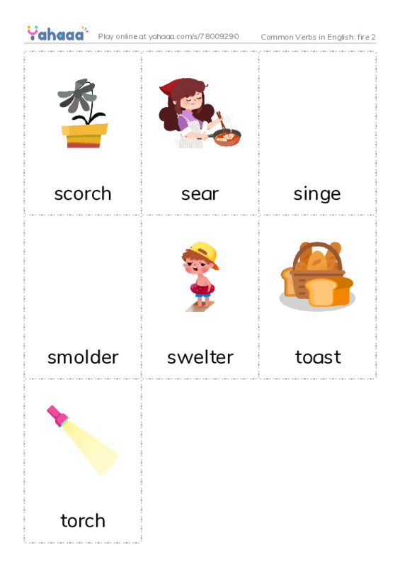 Common Verbs in English: fire 2 PDF flaschards with images