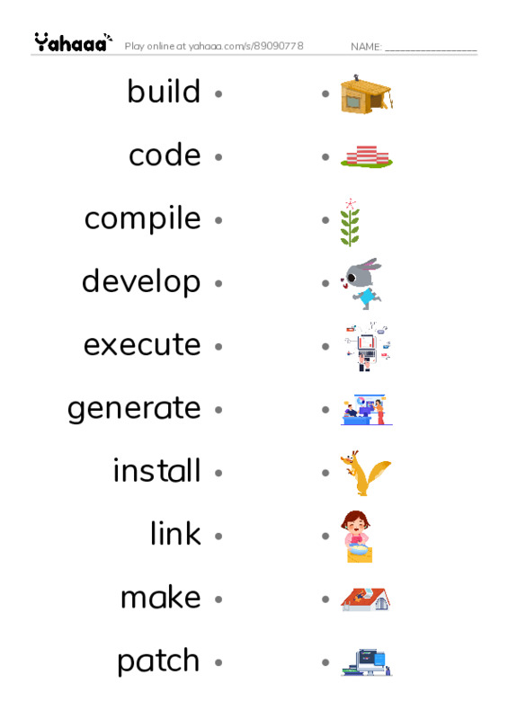 Common Verbs in English: programming 1 PDF link match words worksheet