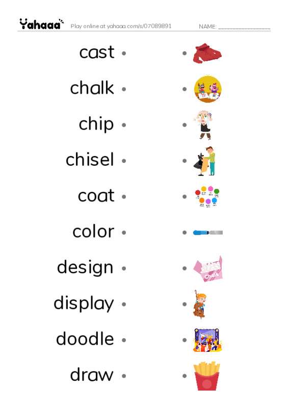 Common Verbs in English: art 1 PDF link match words worksheet