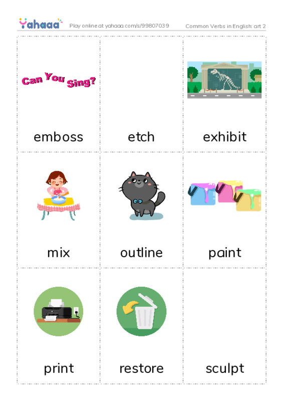 Common Verbs in English: art 2 PDF flaschards with images