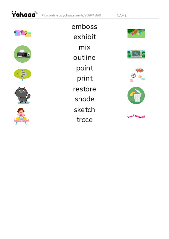 Common Verbs in English: art 2 PDF three columns match words