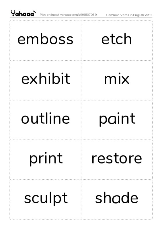Common Verbs in English: art 2 PDF two columns flashcards