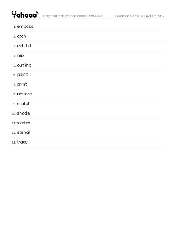 Common Verbs in English: art 2 PDF words glossary