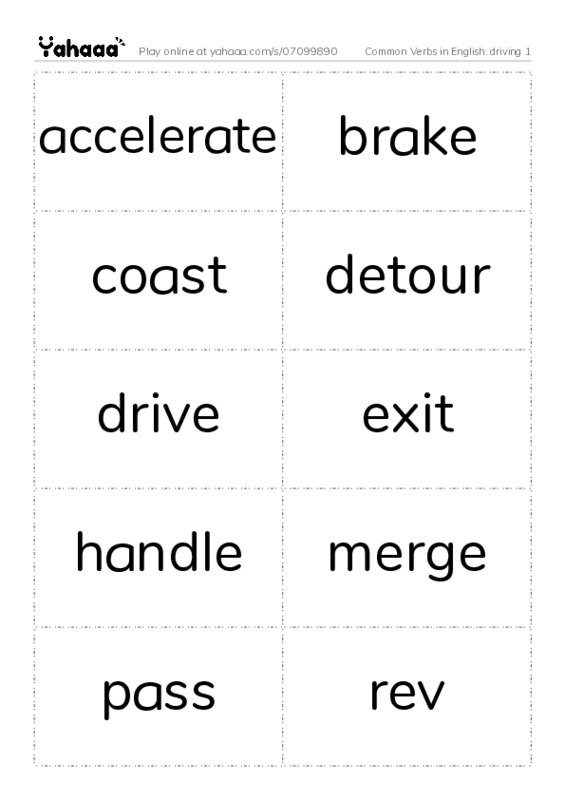 Common Verbs in English: driving 1 PDF two columns flashcards