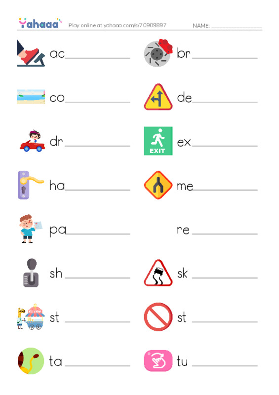 Common Verbs in English: driving 1 PDF worksheet writing row