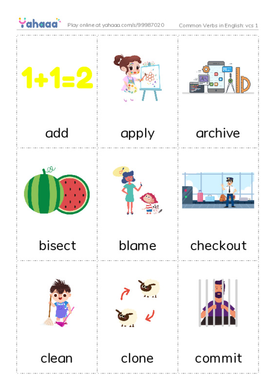 Common Verbs in English: vcs 1 PDF flaschards with images