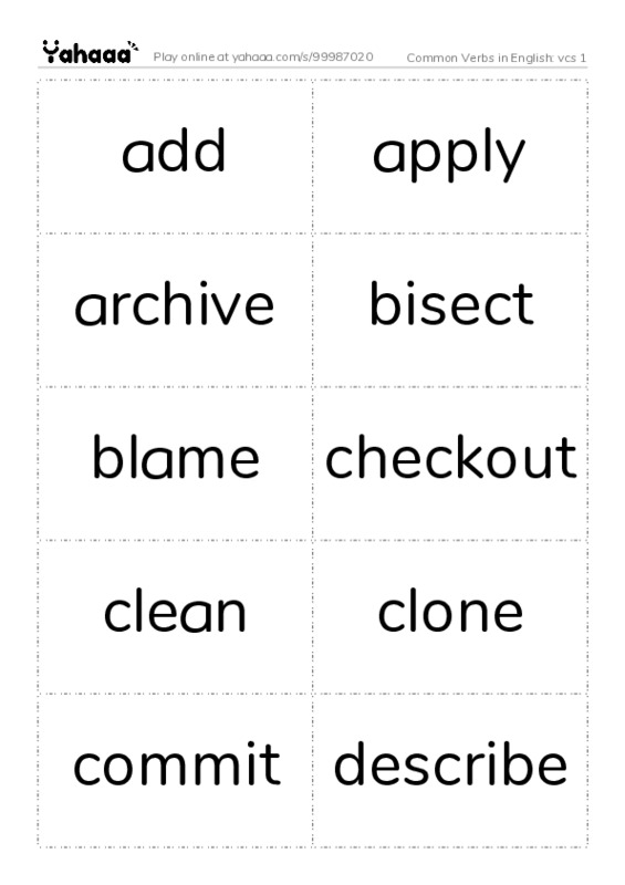 Common Verbs in English: vcs 1 PDF two columns flashcards