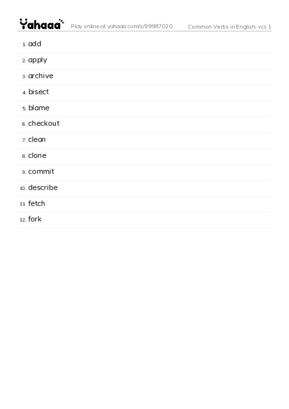 Common Verbs in English: vcs 1 PDF words glossary