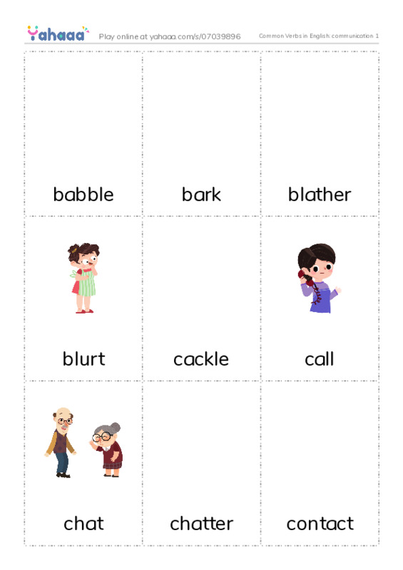 Common Verbs in English: communication 1 PDF flaschards with images