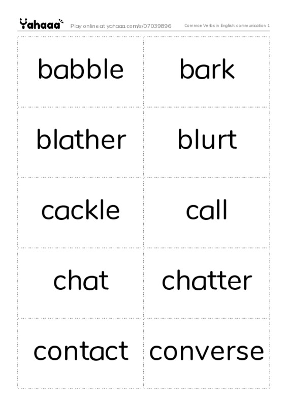 Common Verbs in English: communication 1 PDF two columns flashcards