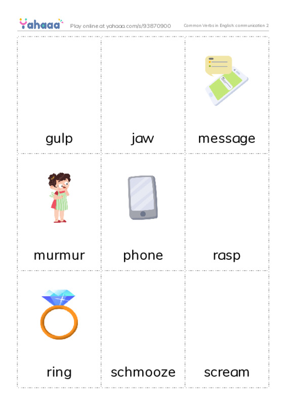 Common Verbs in English: communication 2 PDF flaschards with images