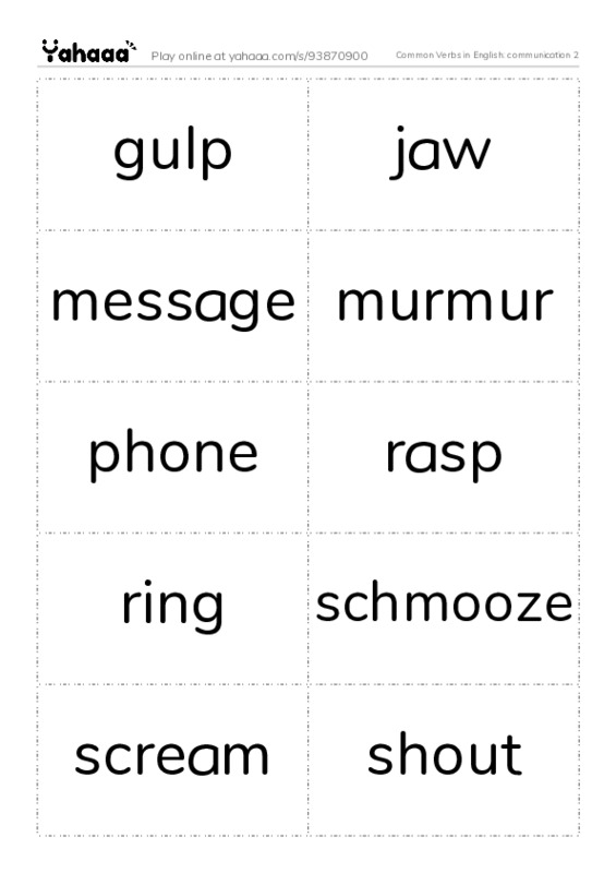 Common Verbs in English: communication 2 PDF two columns flashcards