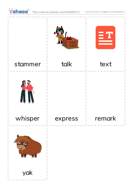 Common Verbs in English: communication 3 PDF flaschards with images